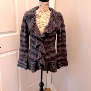 Nine West snap front close  ruffle sweater